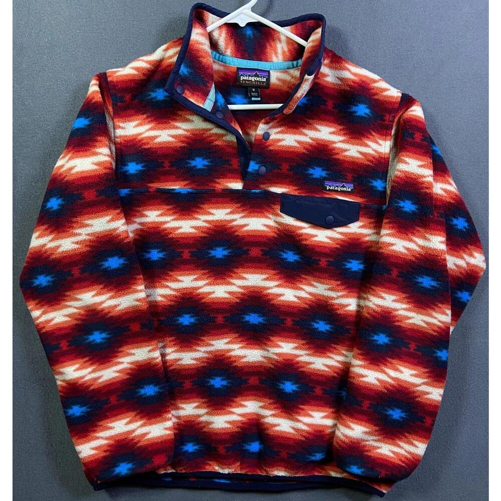 Patagonia Synchilla Snap T Red Wild Desert Aztec Women's Medium Fleece Pullover